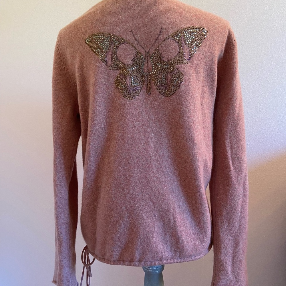 Zadig & Voltaire Mauve Cashmere V-Neck Sweater with Butterfly Design